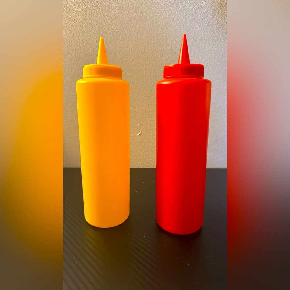 Red and Yellow Condiment Squeeze Plastic Bottles